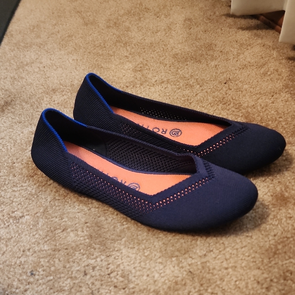 Rothy's The Flat Maritime Lattice Stitch Round Toe Navy Blue